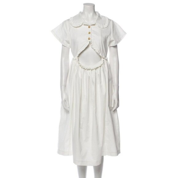 Kika Vargas NWT Mabel Cutout Stretch Cotton Midi White Dress Women's Size Small - Picture 1 of 12